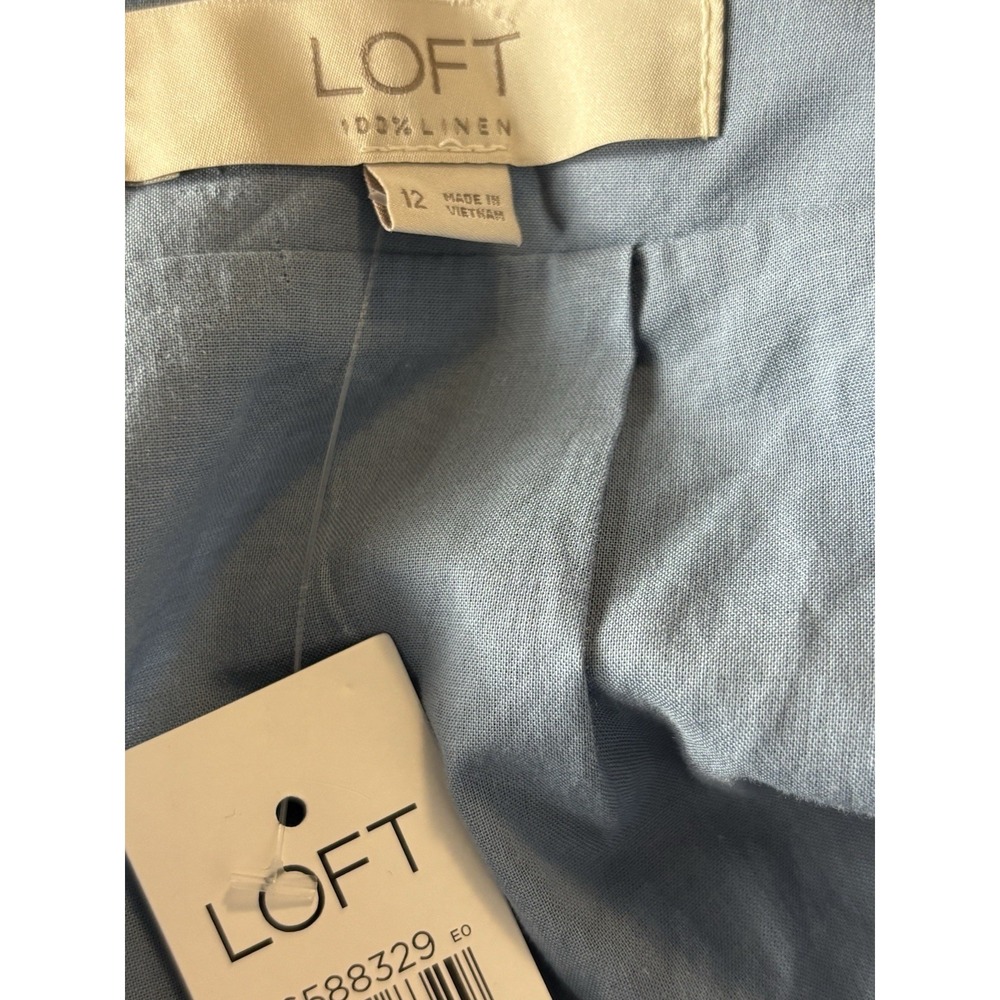 New Loft Linen Skirt Button Detail Midi Straight Split SZ 12 Chambray Blue - Picture 7 of 8
